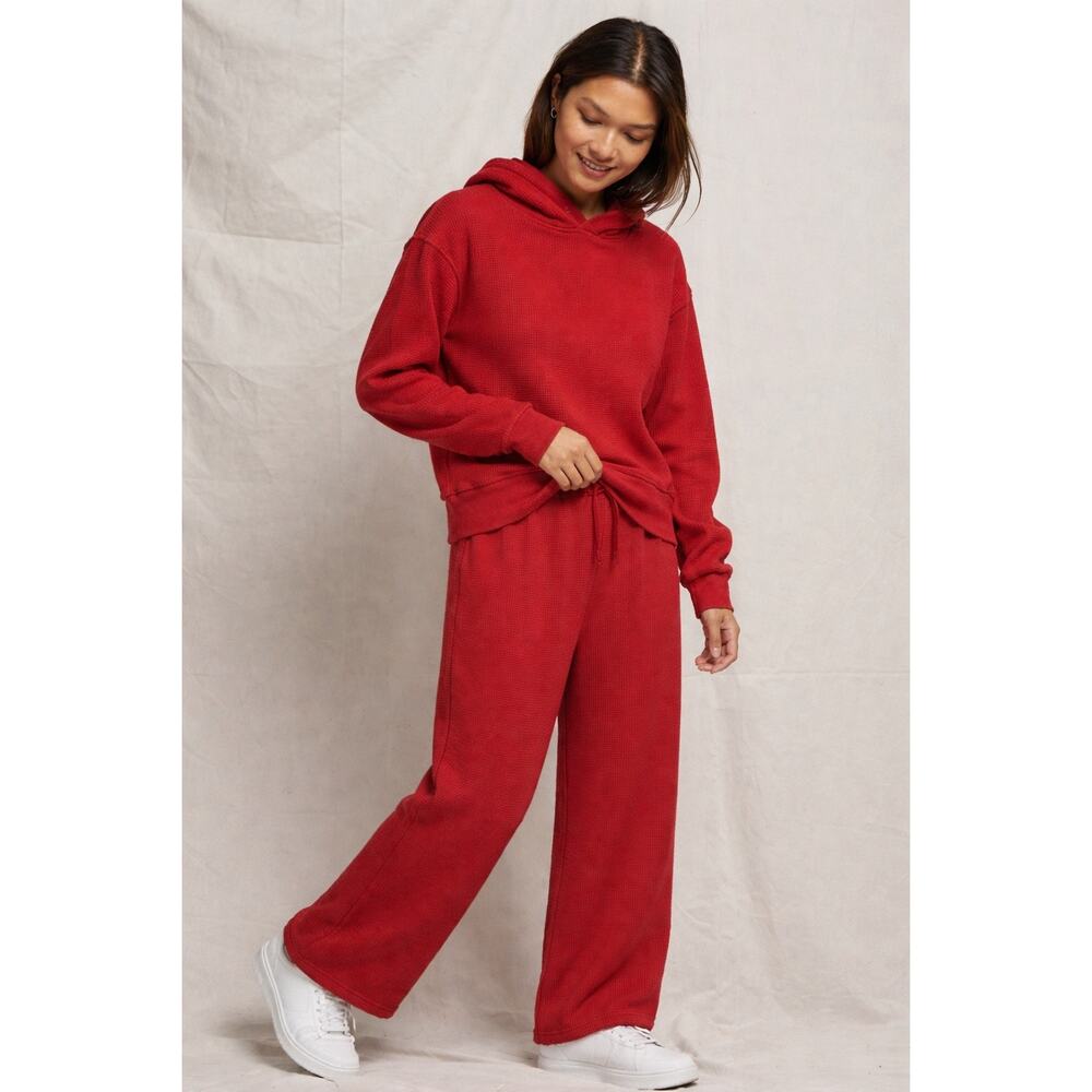 perfectwhitetee Azalia Waffle Hoodie in Red, Size Large